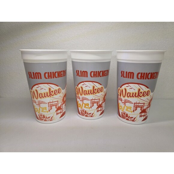Other - Lot of 3 Modern Slim Chickens Waukee Iowa Drinkware Plastic Cups Fast Food